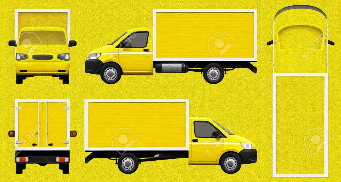 黄色送货车矢量模板隔离迷你卡车在白色背景上所有元素在单独的图层上能够轻松改变颜色