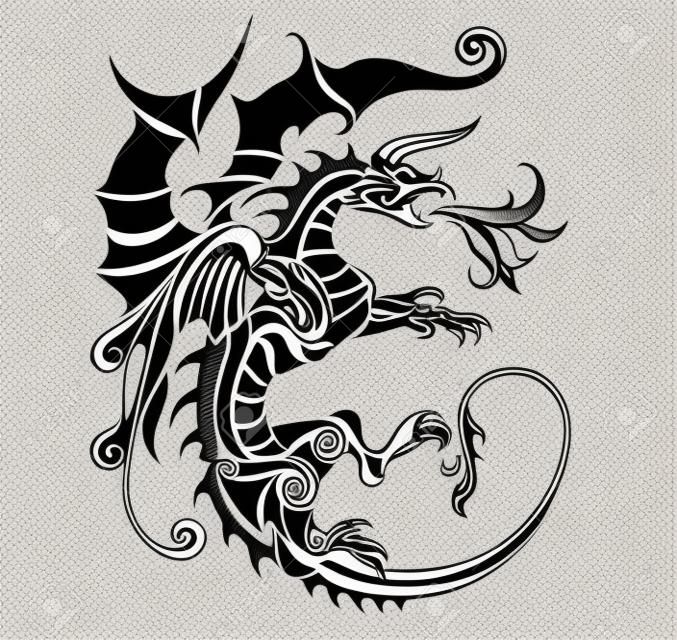 dragón tribal ilustración vectorial tatuaje