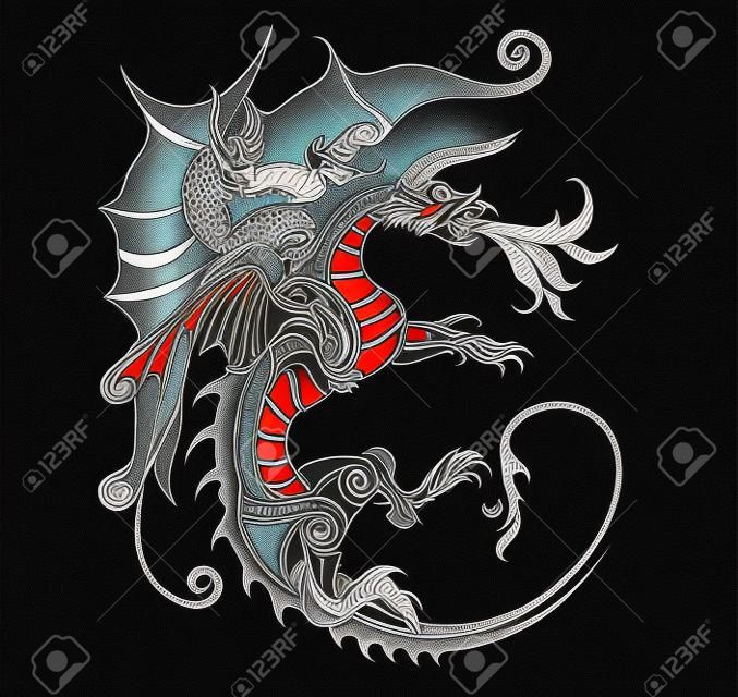 dragón tribal ilustración vectorial tatuaje