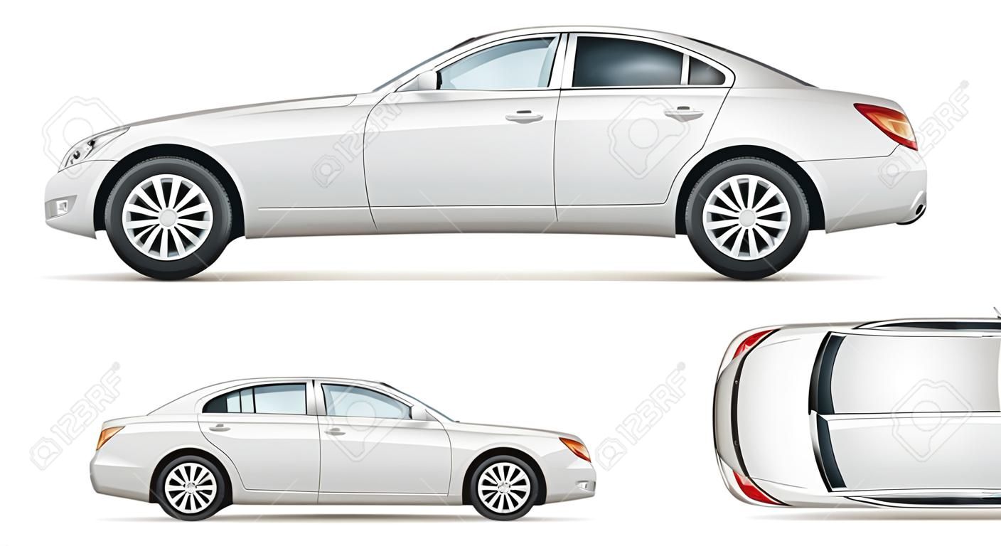 Car vector template on white background. Business sedan isolated. All layers and groups well organized for easy editing and recolor. View from side, front, back, top.