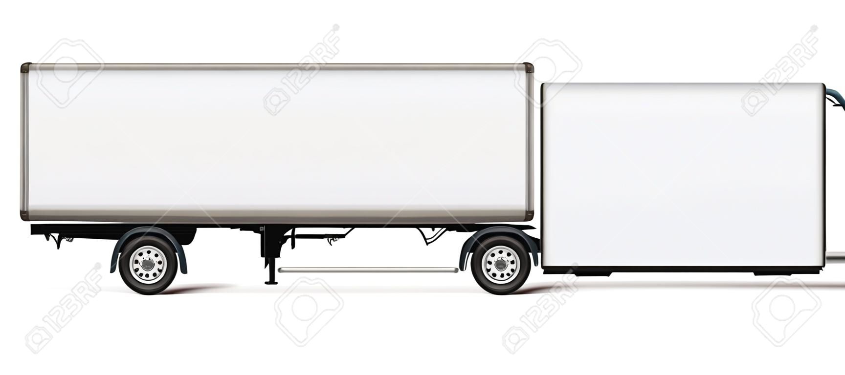 Modello di vettore del camion del semirimorchio. Autocarro isolato con rimorchio su bianco per il marchio del veicolo, identità aziendale. Tutti gli elementi nei gruppi su livelli separati per una facile modifica e ricolorazione