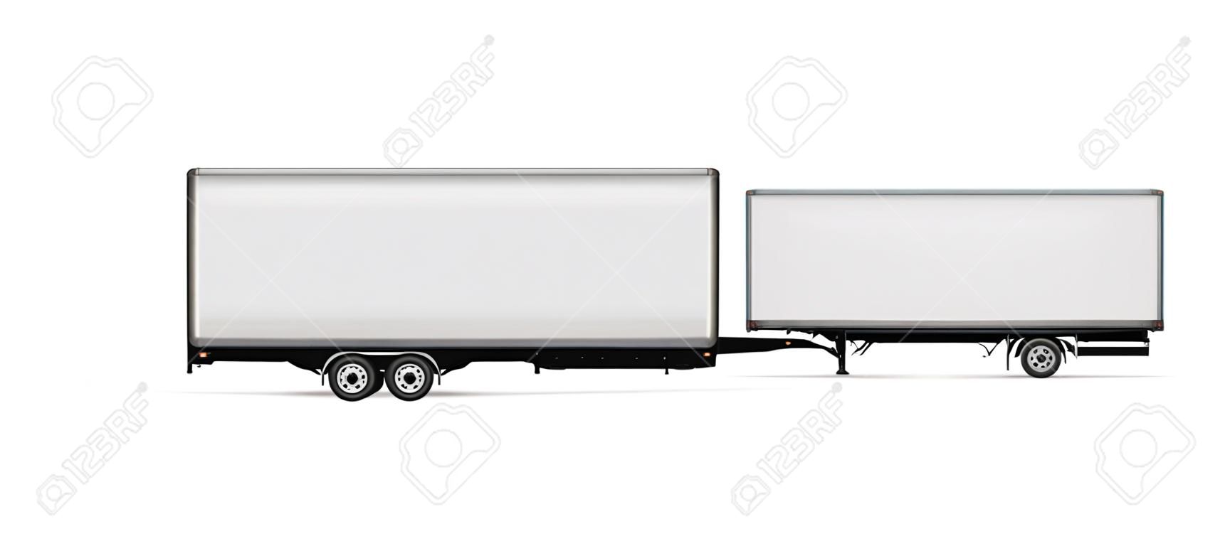 Modelo vetorial de caminhão semi-reboque. Caminhão isolado com reboque no branco para marca de veículo, identidade corporativa. Todos os elementos nos grupos em camadas separadas para fácil edição e recoloração