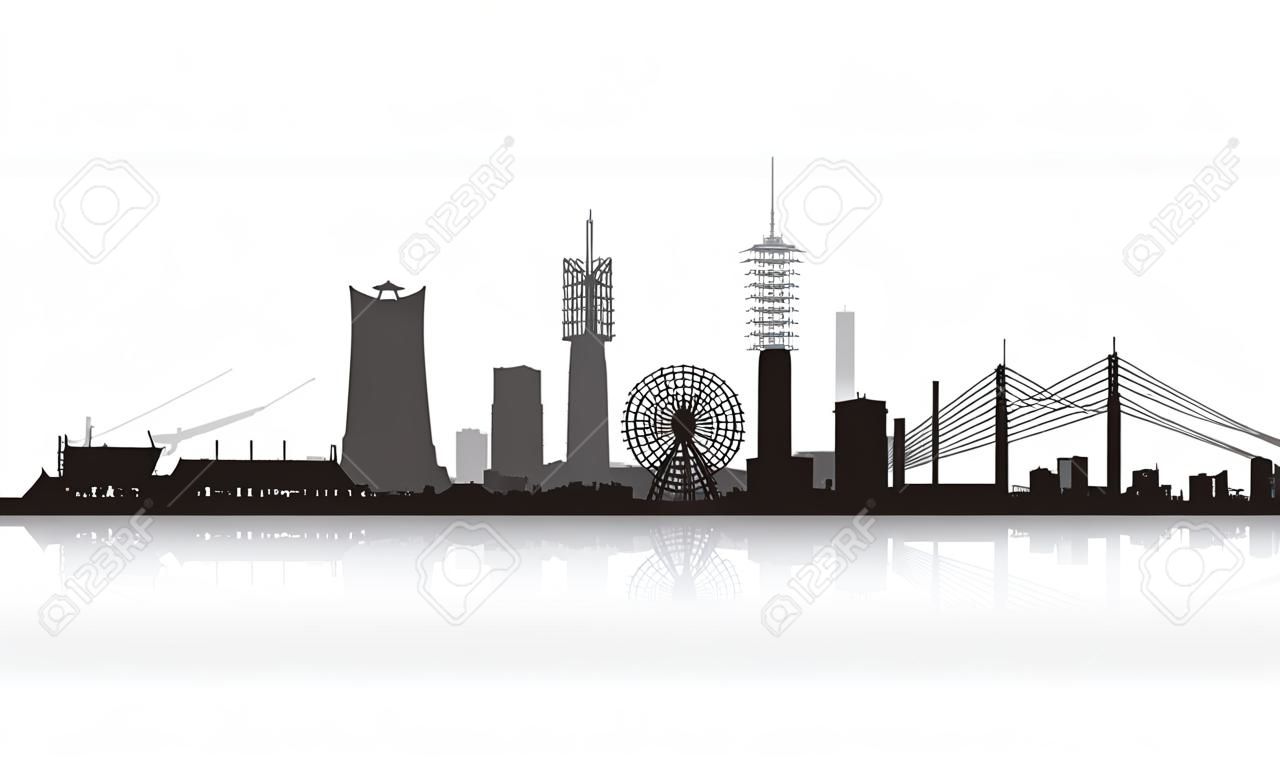 Yokohama Japan city skyline vector silhouette illustration