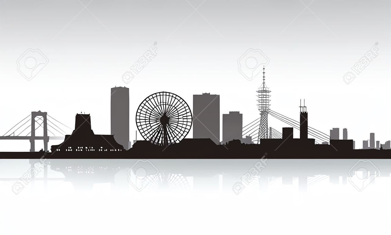 橫濱日本城市天際線矢量輪廓圖