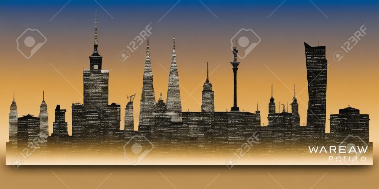 Warsaw Poland skyline Detailed vector silhouette