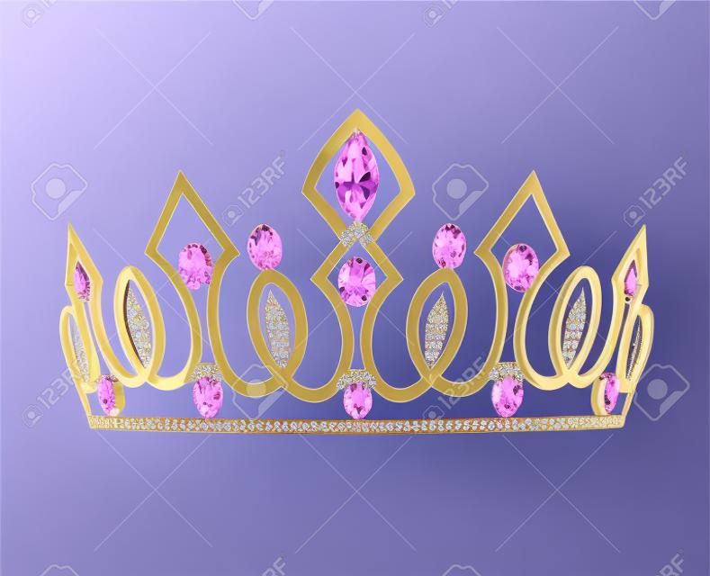 Ilustracja diadem crown damska ślub z różowymi kamieniami