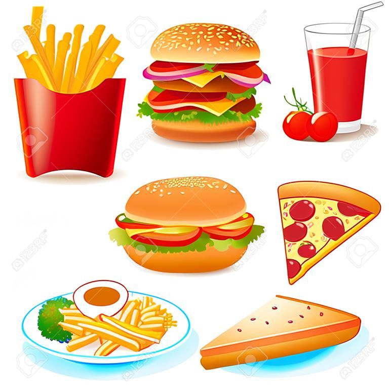ilustração com um conjunto de fast food e ketchup pitsey