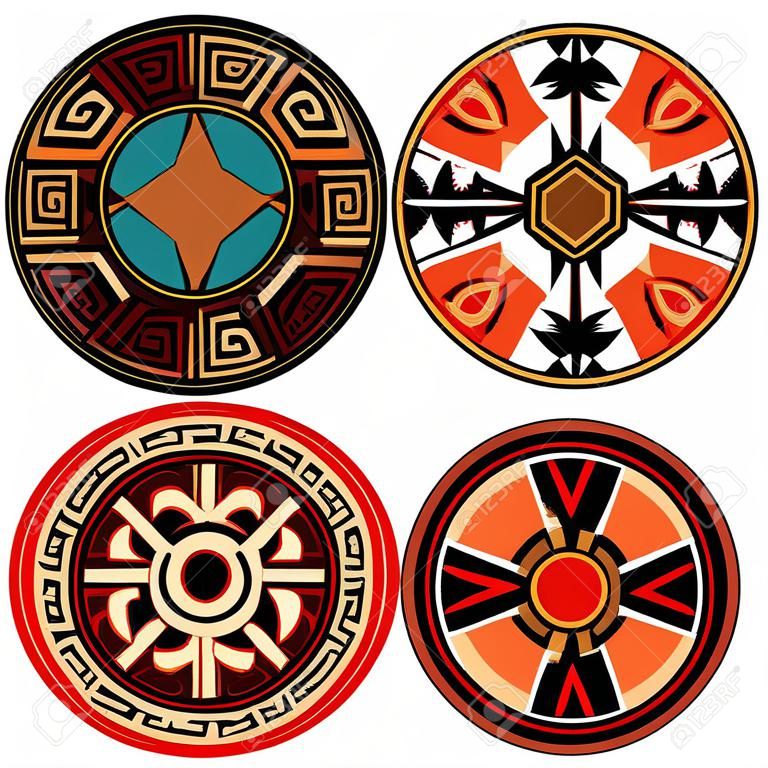 Illustration vector set of ethnic tribal design elements of american ornamental rosettes.