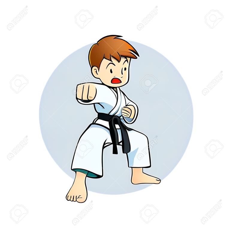 Young boy practice martial arts vector illustration