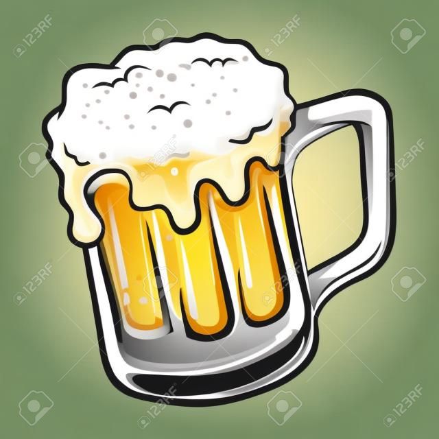 Ilustración vectorial de una jarra de cerveza de dibujo a mano con espuma