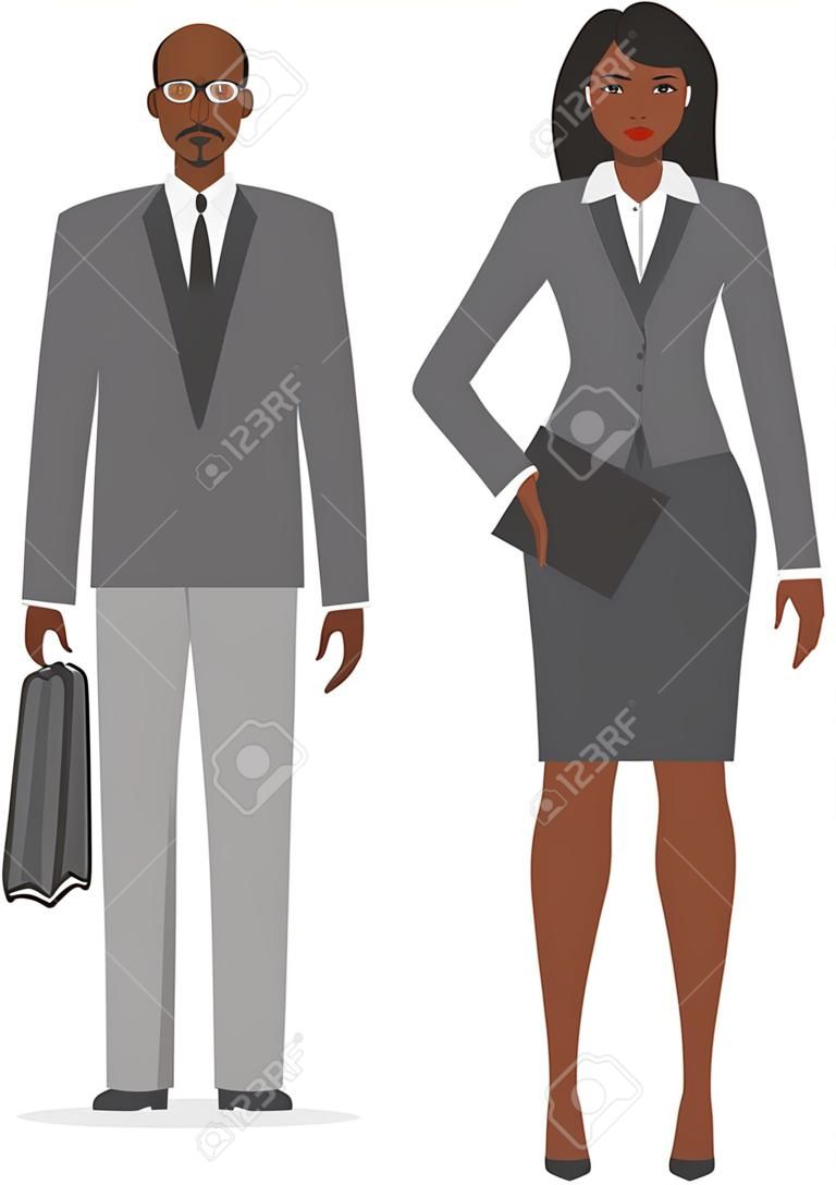 Gente de negocios. Hombre del afroamericano y una mujer en un estilo plano