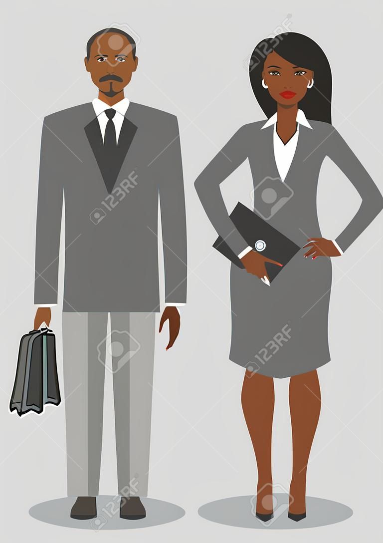 Gente de negocios. Hombre del afroamericano y una mujer en un estilo plano