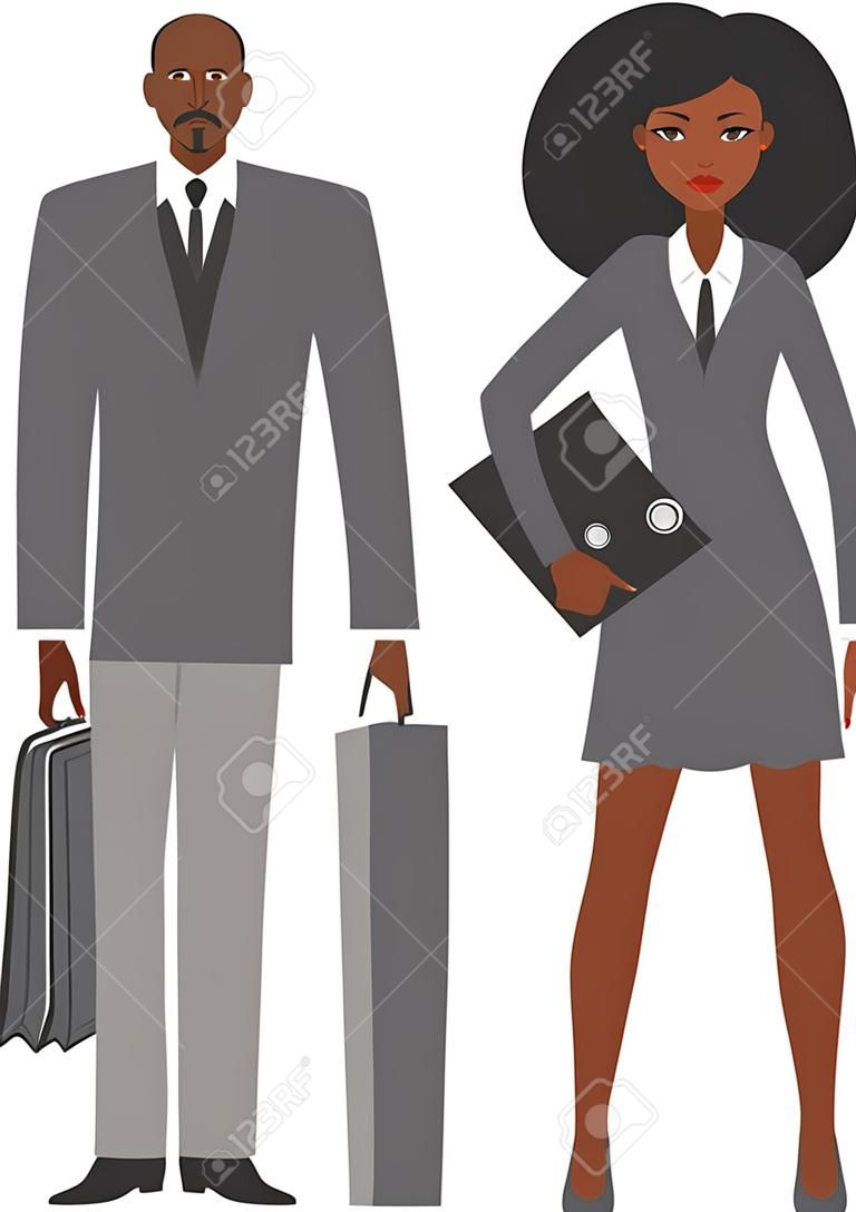 Geschäftsleute. African American Mann und Frau, die in einem flachen Stil