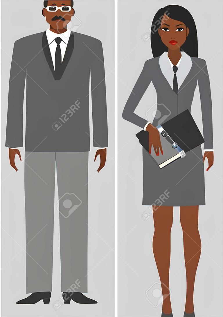 Geschäftsleute. African American Mann und Frau, die in einem flachen Stil
