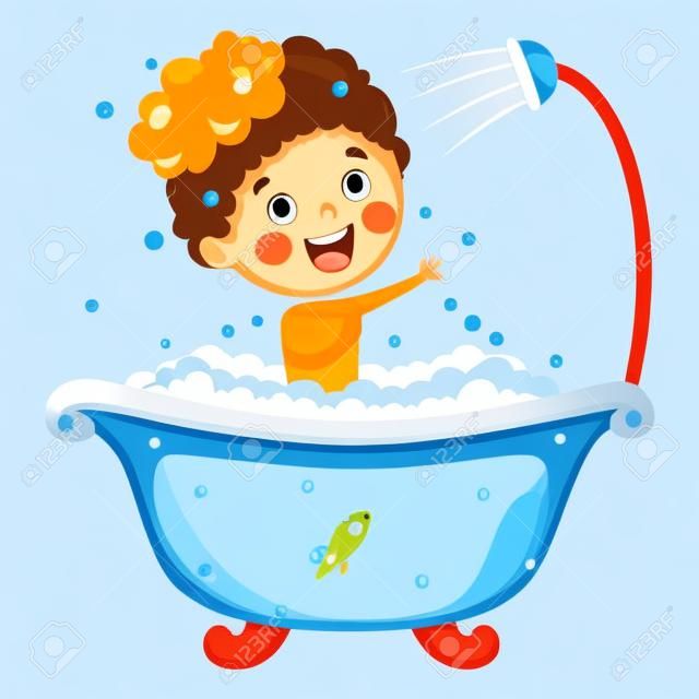 Vector Illustration Of Kid Bathing