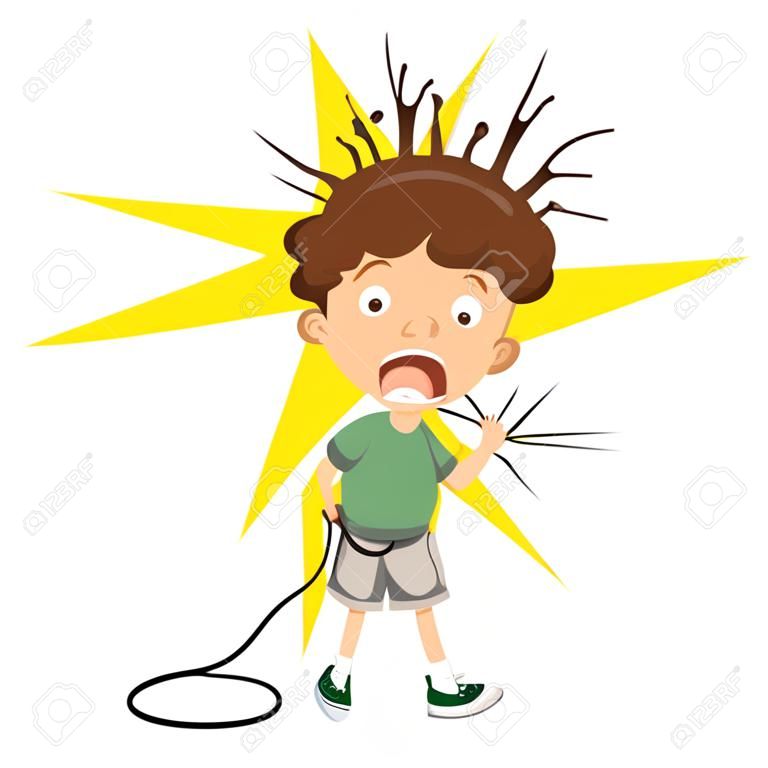 Vector Illustration Of Kid With Electric Shock