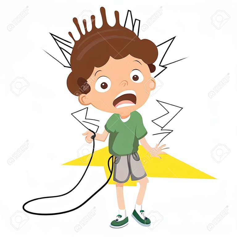 Векторная иллюстрация Kid с электрическим током