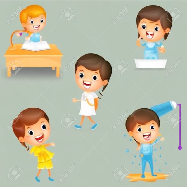 Illustrazione di vettore delle attività sistematiche quotidiane dei bambini