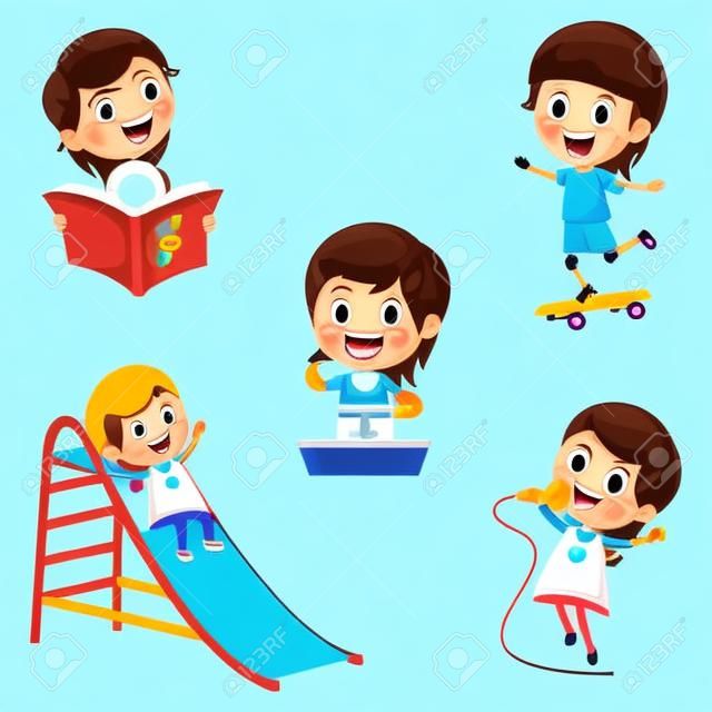 Ilustración vectorial de actividades diarias de rutina para niños