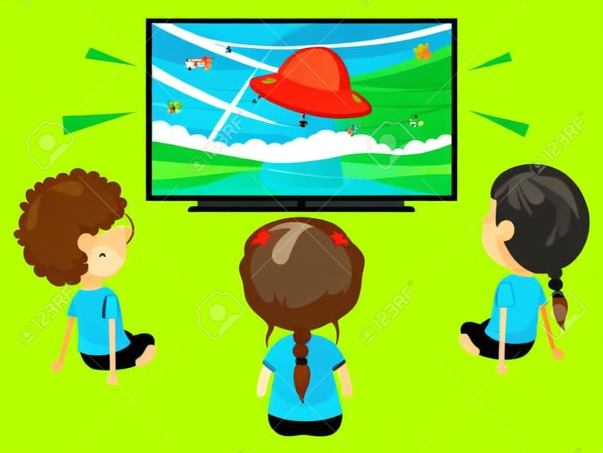 Illustration vectorielle des enfants regardant la télévision