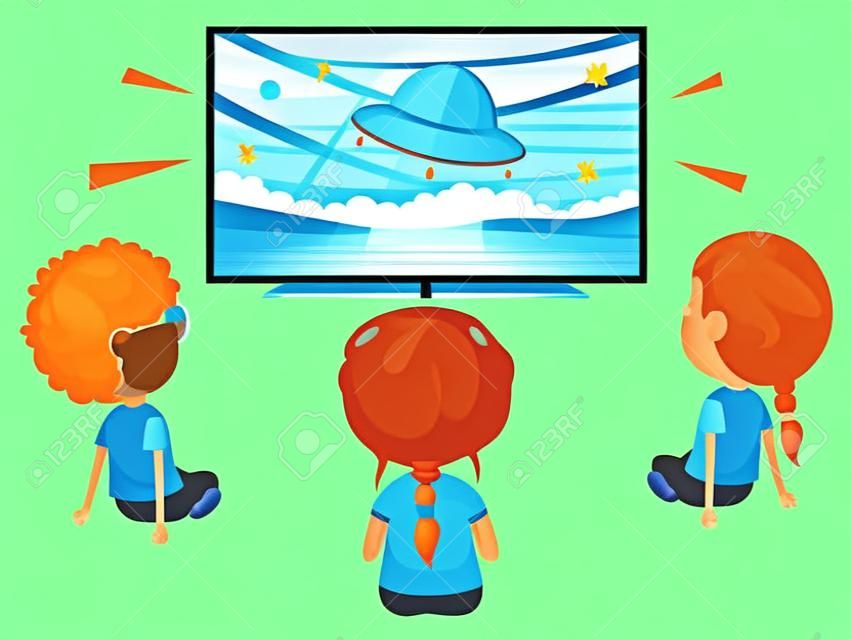 Vector Illustration Of Kids Watching Tv