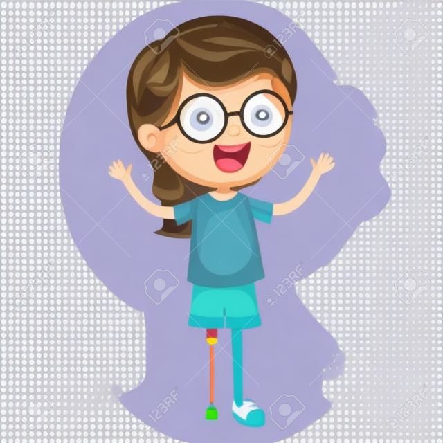 Vector Illustration Of young girl Disabilities.