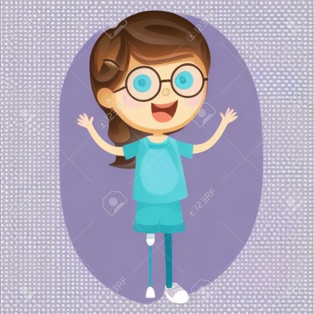 Vector Illustration Of young girl Disabilities.