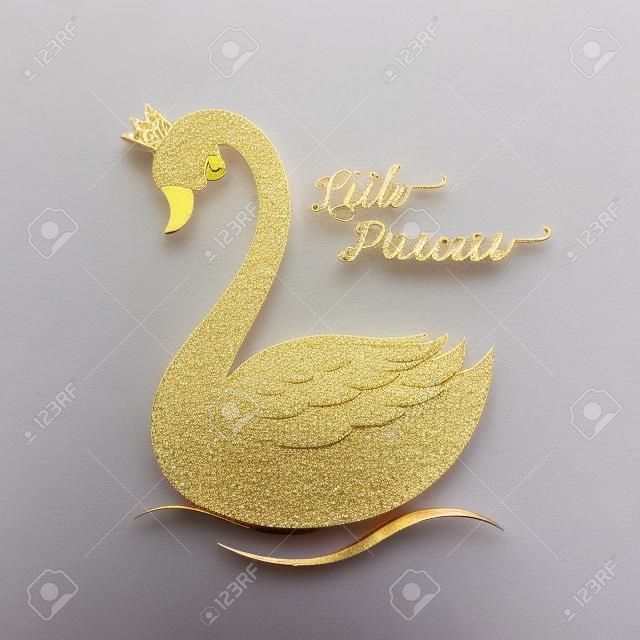 carino Little Princess Swan con corona glitter oro.