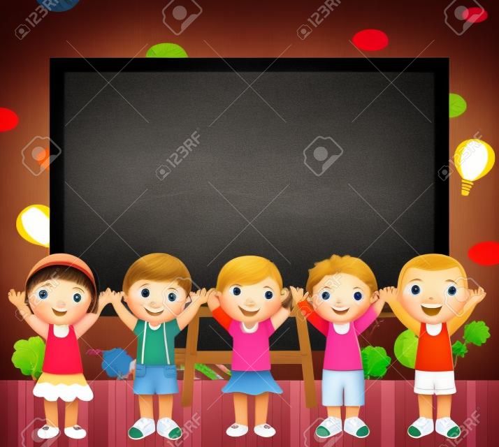 Cute five children and blackboard 