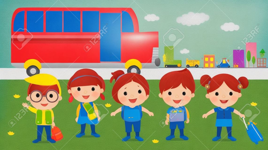 Les enfants et les autobus scolaires