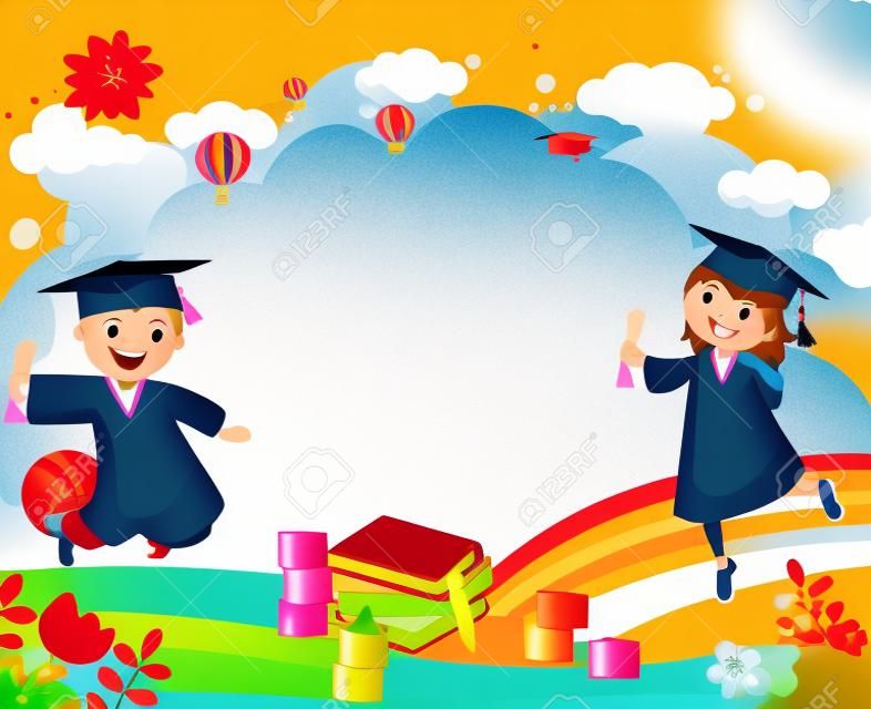 Illustration of graduating kids jumping