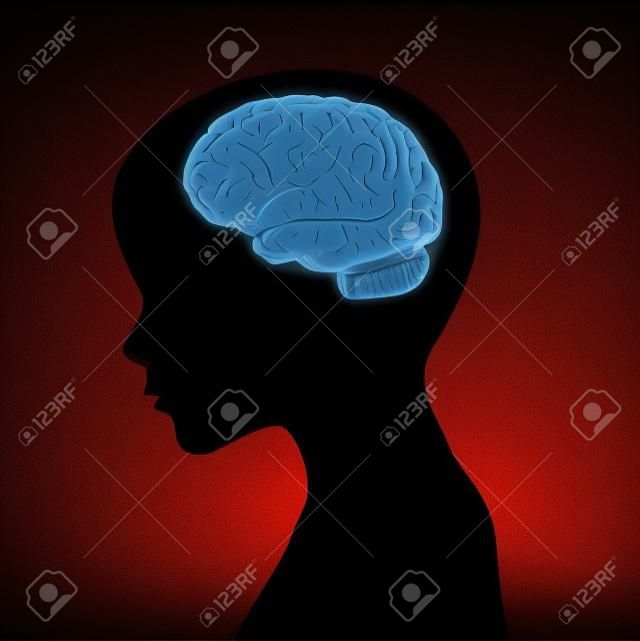 Silueta humana con un perfil anatómico del cerebro en la cabeza