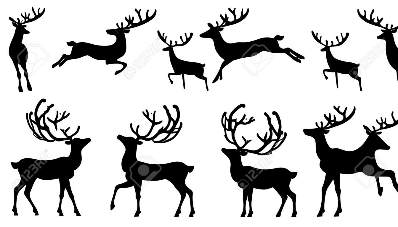 白色背景下的圣诞驯鹿剪影