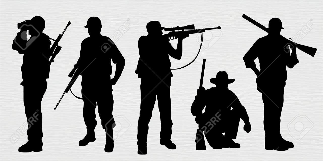 hunter silhouettes on the white background