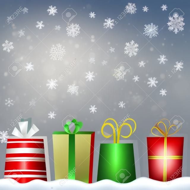 Christmas gifts on a snow background