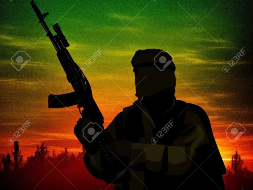 Silhueta de soldado muçulmano com rifle