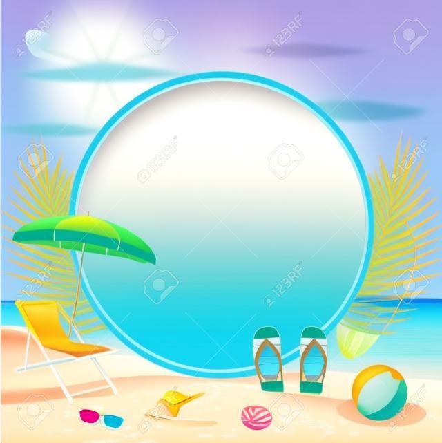 Vector illustratie van Hello Zomer achtergrond. Prachtige zomer strand achtergrond