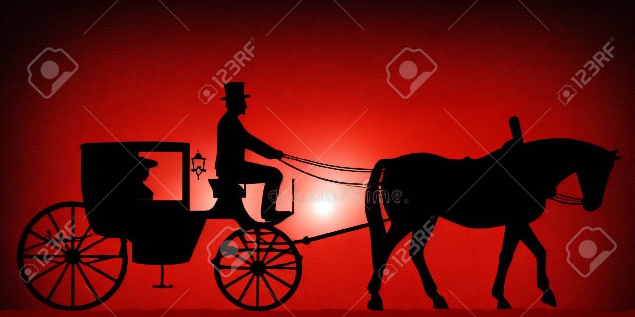 Silhouette of a carriage. Silhouette of a carriage with the coachman. Four-wheel carriage. Vector illustration.