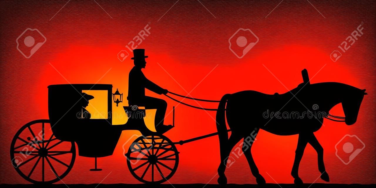 Silhouette of a carriage. Silhouette of a carriage with the coachman. Four-wheel carriage. Vector illustration.