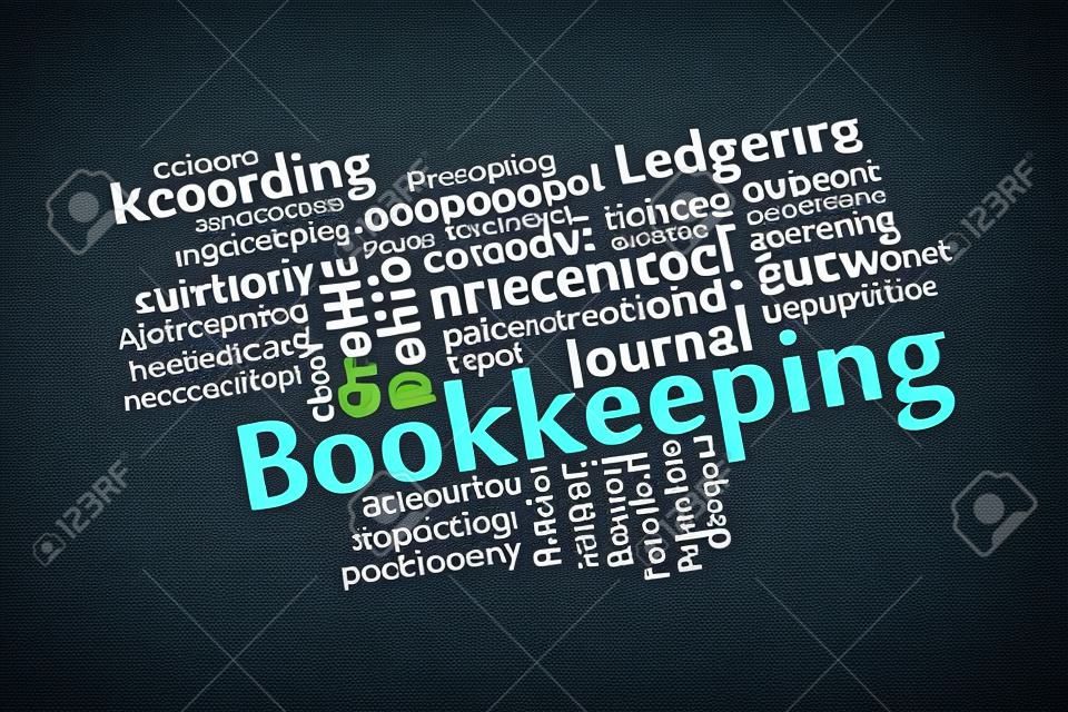 Bookkeeping word cloud with data sheet background