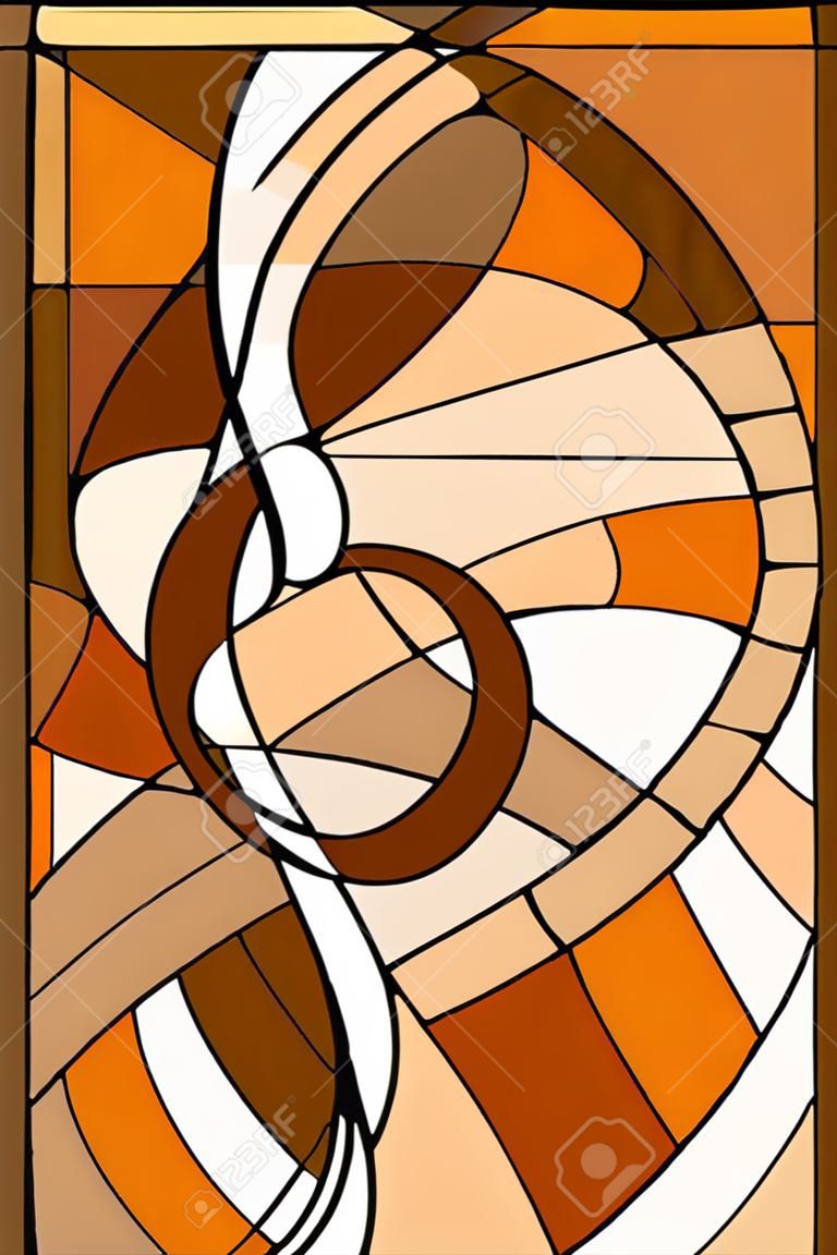 Abstract image of a treble clef in stained glass style ,brown tone