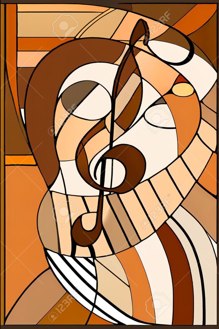 Abstract image of a treble clef in stained glass style ,brown tone