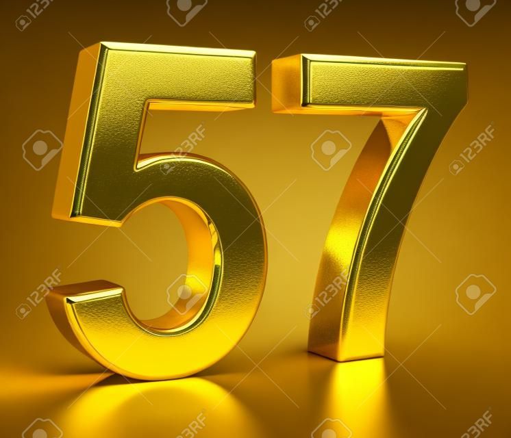 Gold number 57 isolated on white background