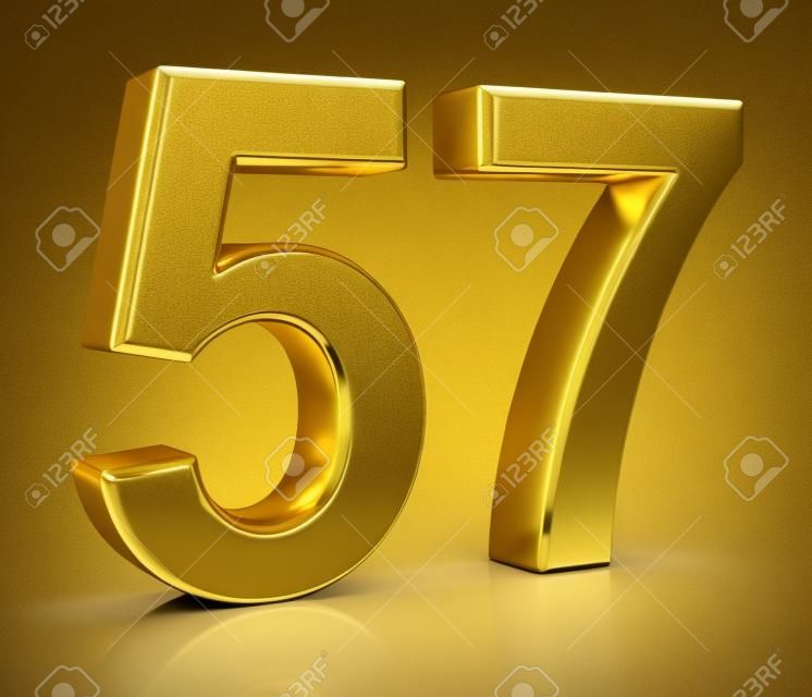 Gold number 57 isolated on white background