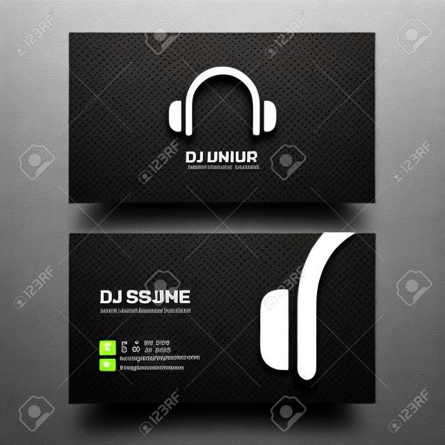 Plantilla de tarjeta de visita para dj y negocio de la música con los auriculares icono.