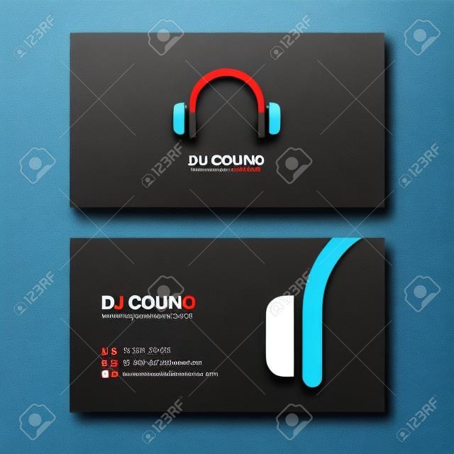 Plantilla de tarjeta de visita para dj y negocio de la música con los auriculares icono.