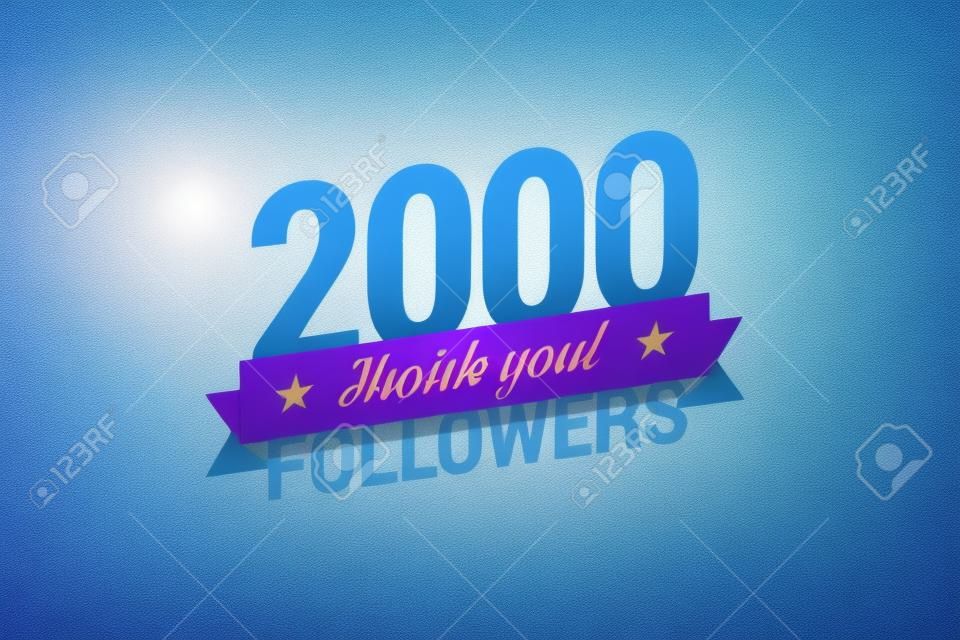 Tarjeta de 2000 seguidores para celebrar a muchos seguidores en las redes sociales.