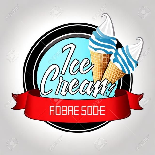 Kerek logó vagy matrica szarvas fagylalttal. Vektoros illusztráció egy átlátszó háttérrel