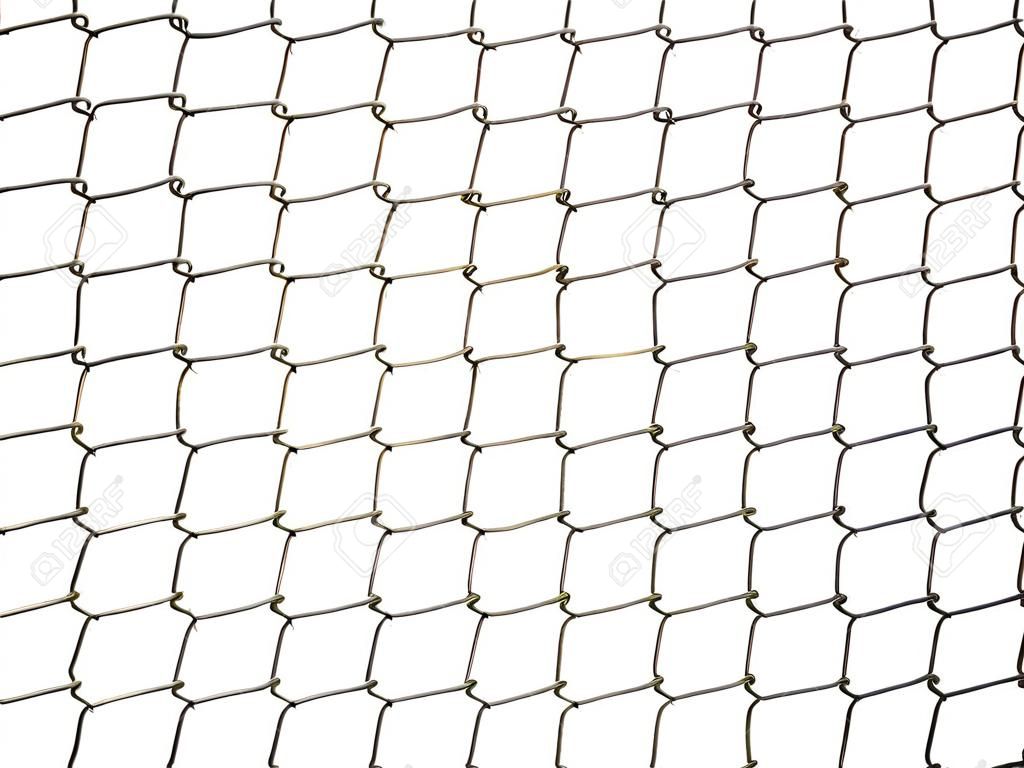 Repeating chain link fence white metal wire mesh or metal net repeats left, right, up and down. The wire mesh fence close up pattern for background and texture isolate on white background.