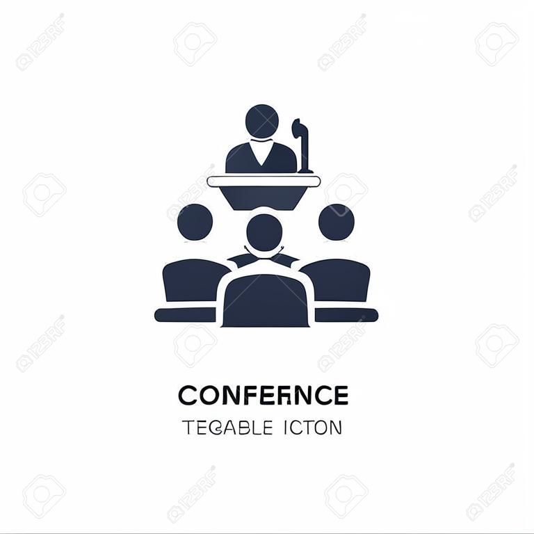 Konferencja ikona na białym tle. prosta ilustracja elementu z koncepcji marketingu w mediach społecznościowych. projekt symbolu ikony konferencji.